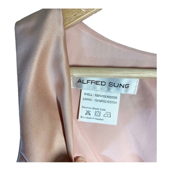 Alfred Sung Toasted Sugar Pink Sleeveless V-Neck Satin Dress NWT - Picture 4 of 9
